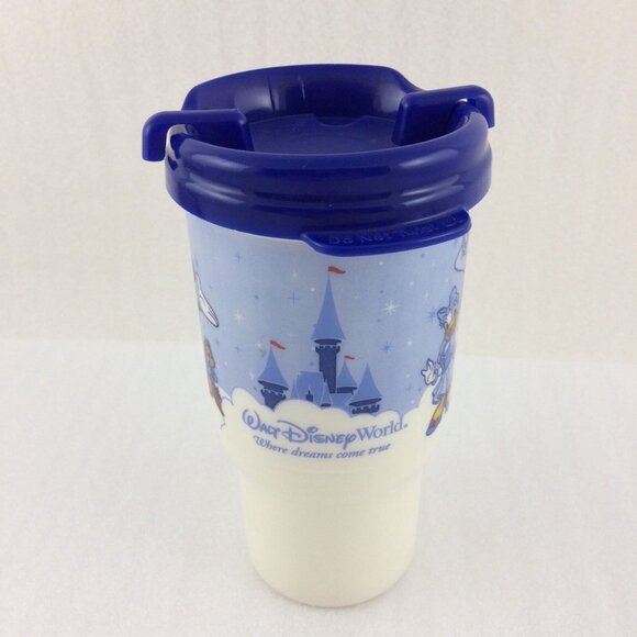 Walt Disney World Blue Coffee Mug Travel Cup w Lid Coca Cola Mickey Minnie 2007 - Picture 3 of 12